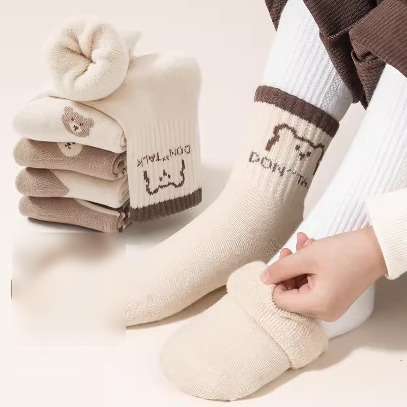 Fashion Cute Bears - 5 Pairs [new Winter Style Extra Thick Terry] Cotton Knitted Childrens Mid-calf Socks,Kids Clothing
