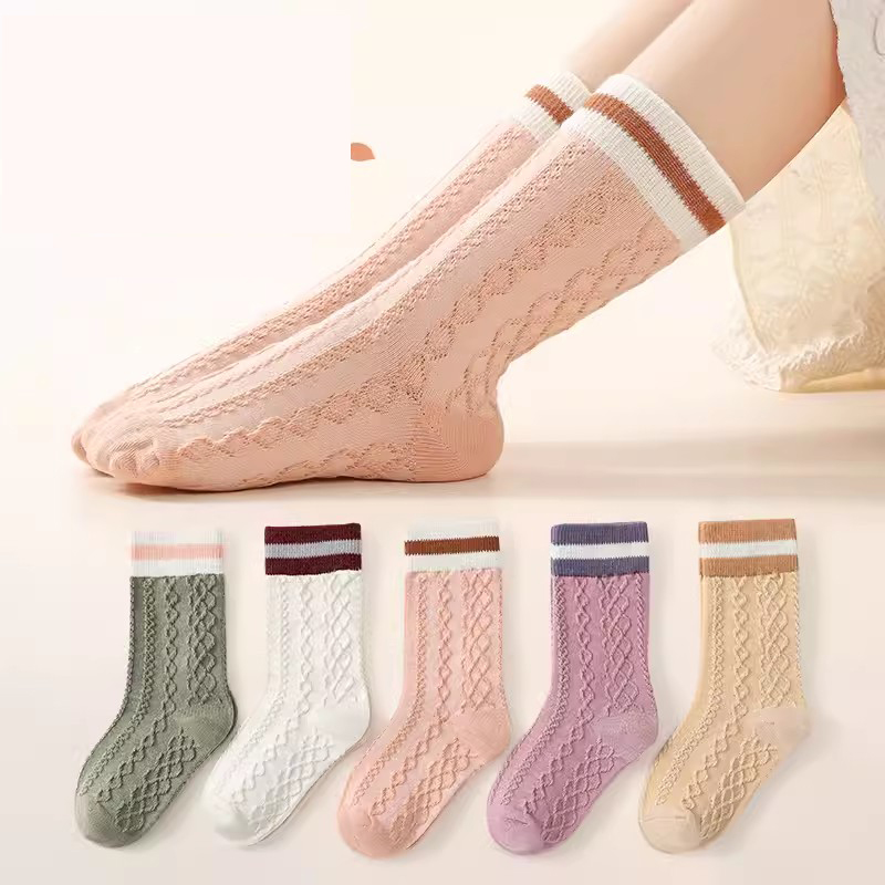 Fashion Cute Twist (extended Tube) 5 Pairs Cotton Knitted Childrens Mid-calf Socks,Kids Clothing
