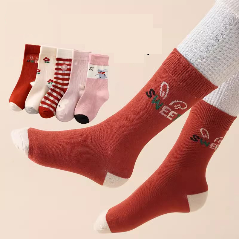 Fashion Cute Twist (extended Tube) 5 Pairs Cotton Knitted Childrens Mid-calf Socks,Kids Clothing