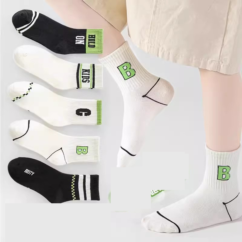 Fashion Numbers And Letters [5 Pairs Of Autumn Sports Socks] Cotton Knitted Childrens Mid-calf Socks,Kids Clothing
