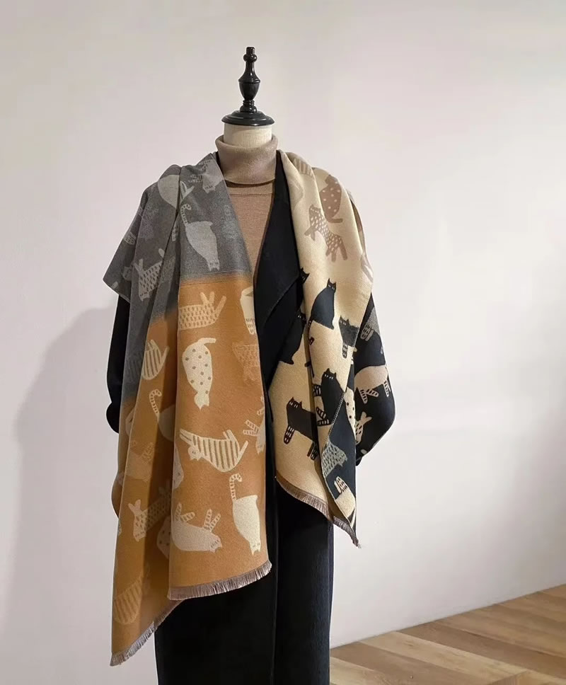 Fashion Caramel Coffee Color Matching Polyester Imitation Cashmere Printed Scarf,knitting Wool Scaves