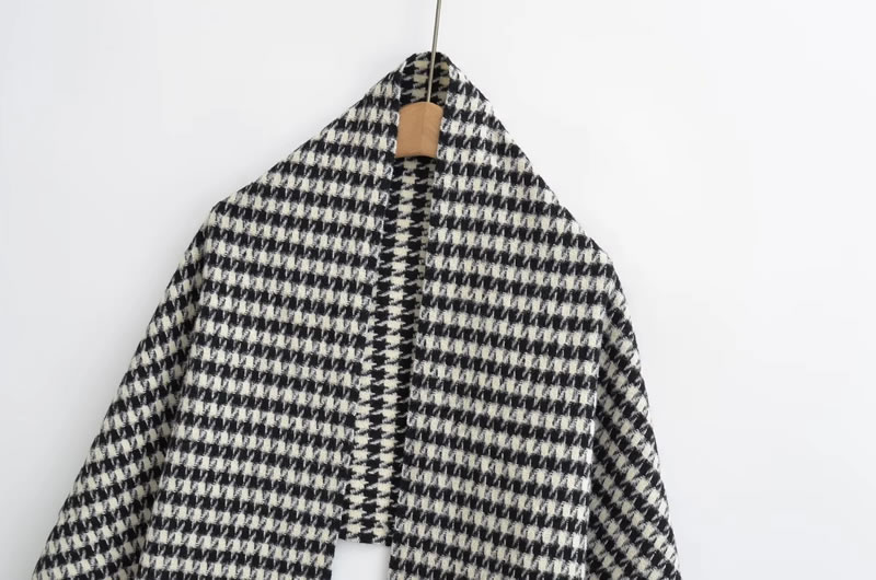 Fashion Black And White Faux Cashmere Houndstooth Fringed Scarf,knitting Wool Scaves