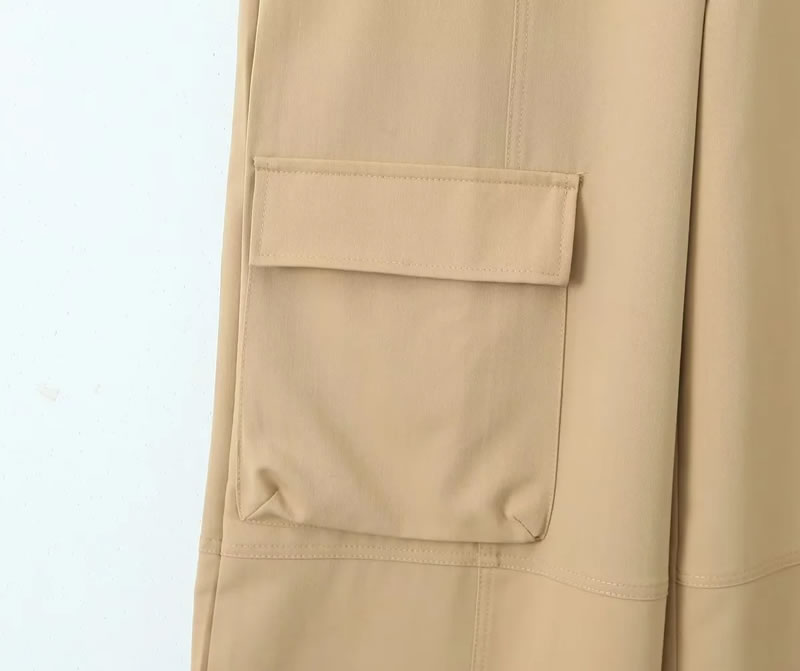 Fashion Khaki Polyester Lapel Zip Jumpsuit,T-shirts