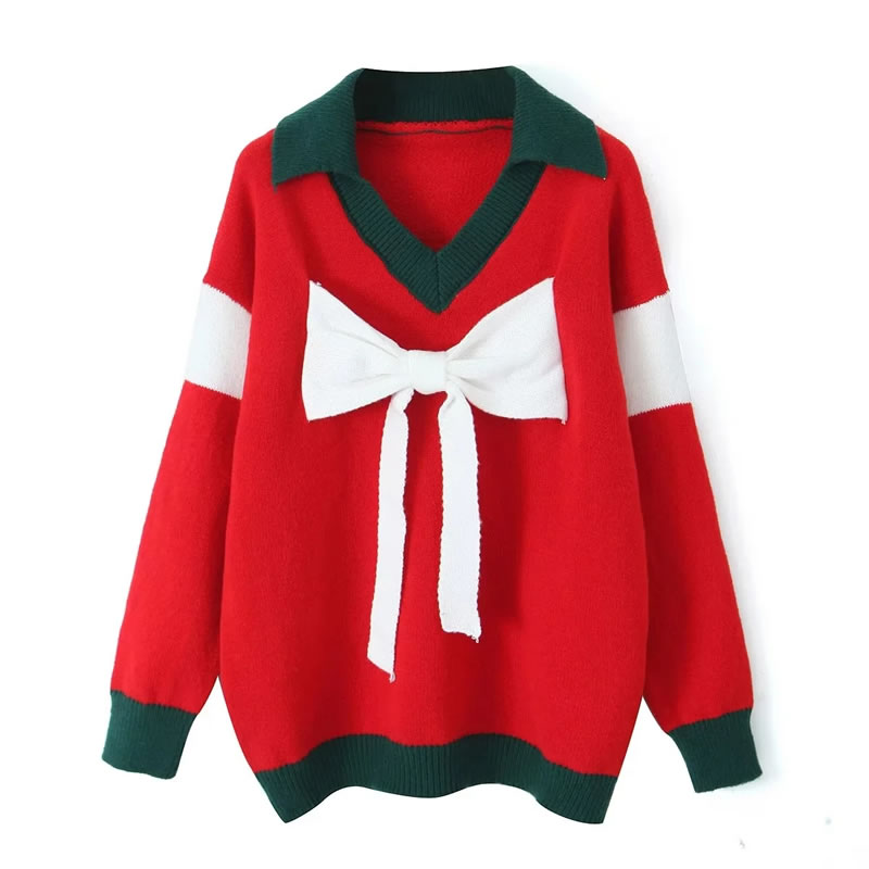 Fashion Red Polyester Jacquard Pullover Sweater,Sweater
