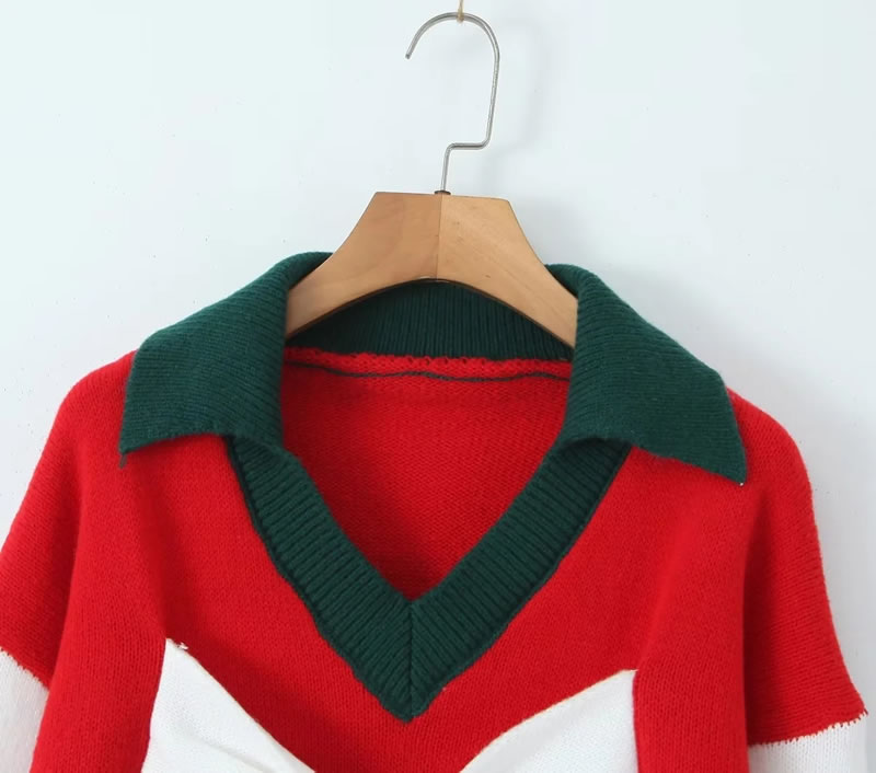Fashion Red Polyester Jacquard Pullover Sweater,Sweater