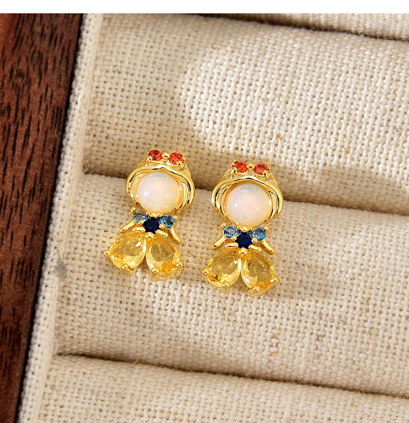 Fashion Gold Copper Set Zircon Princess Earrings,Earrings