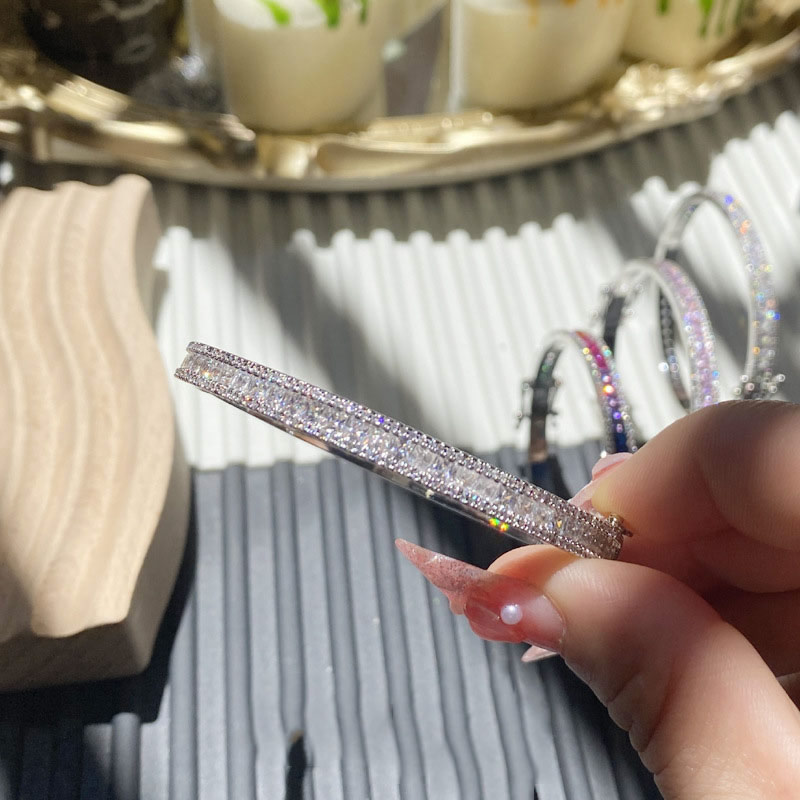Fashion Half White Diamond + Half Colored Diamond [inner Diameter About 58mm] Geometric Diamond Bracelet,Fashion Bangles