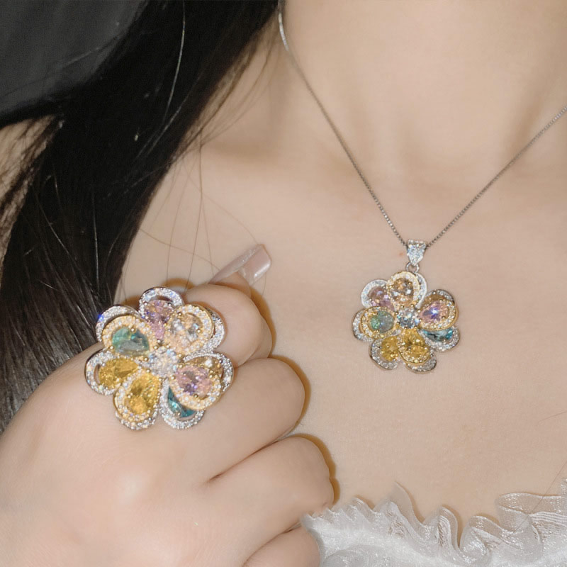 Fashion Pendant 0108 Rainbow Without Chain Copper Inlaid Zirconium Flower Necklace,Necklaces