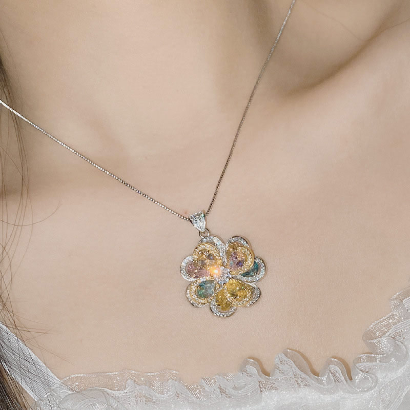 Fashion Pendant 0108 Rainbow Without Chain Copper Inlaid Zirconium Flower Necklace,Necklaces