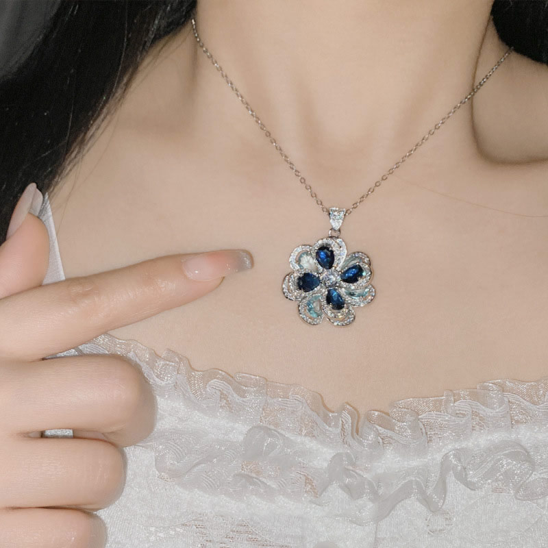 Fashion Pendant 0107 Blue Without Chain Copper Inlaid Zirconium Flower Necklace,Necklaces