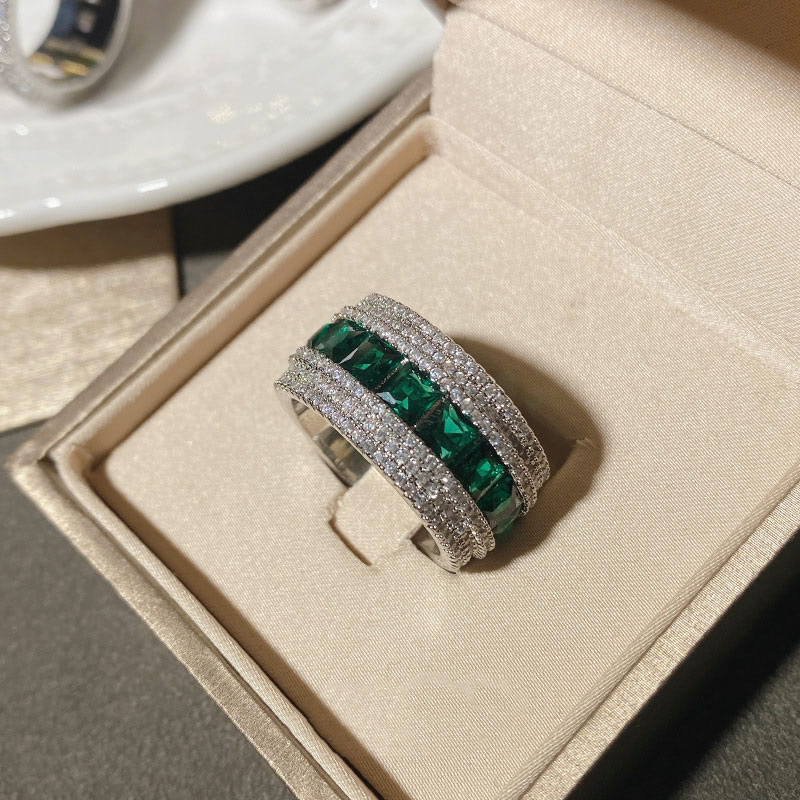 Fashion Ring 0566 Blue Corundum Copper Inlaid Zirconium Geometric Mens Ring,Rings