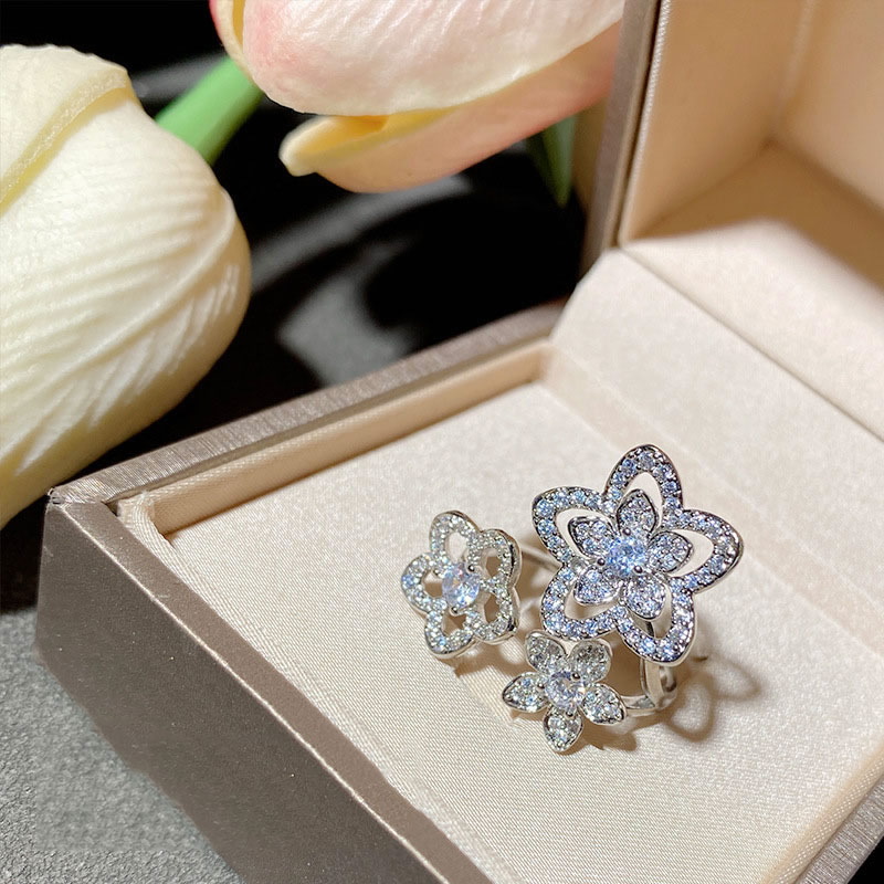 Fashion Ring 0556 Two Star Flower Copper Diamond Flower Ring,Rings