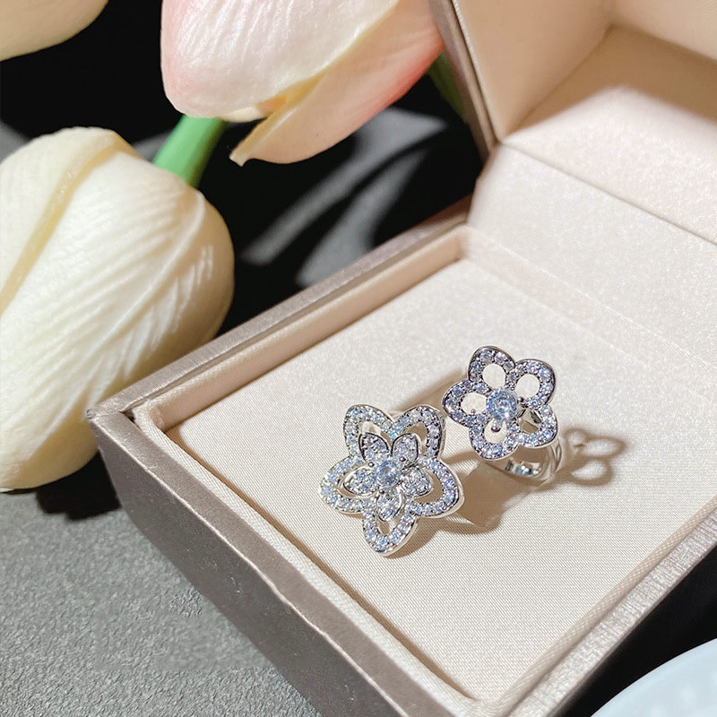 Fashion Ring 0556 Two Star Flower Copper Diamond Flower Ring,Rings