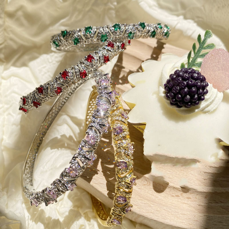 Fashion Brilliant Purple Diamond Gold-plated Copper Geometric Bracelet With Diamonds,Bracelets