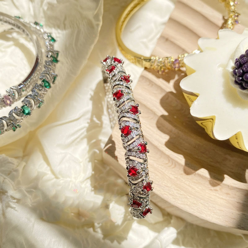 Fashion Brilliant Purple Diamond Gold-plated Copper Geometric Bracelet With Diamonds,Bracelets