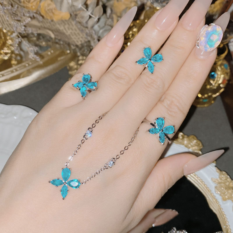 Fashion Ring 0639 Blue Green Opening Copper Diamond Geometric Ring,Rings
