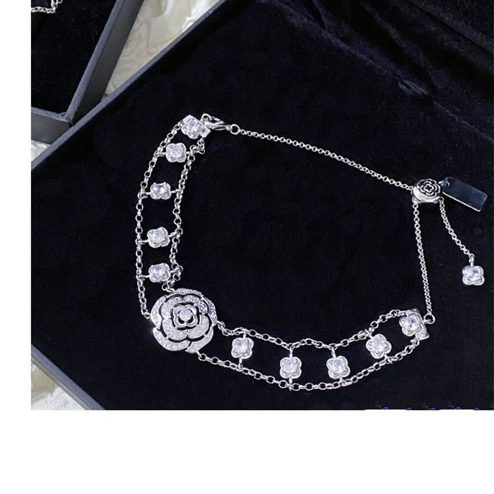 Fashion Tassel Water Drop Super Fairy Necklace Geometric Diamond Flower Double Necklace,Multi Strand Necklaces