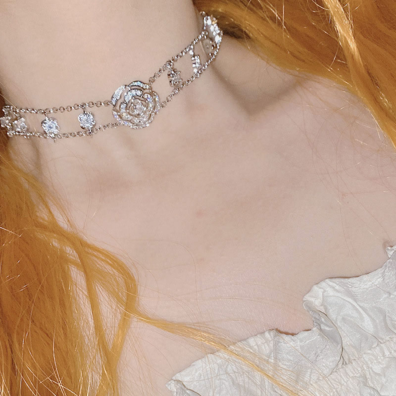 Fashion Tassel Water Drop Super Fairy Necklace Geometric Diamond Flower Double Necklace,Multi Strand Necklaces
