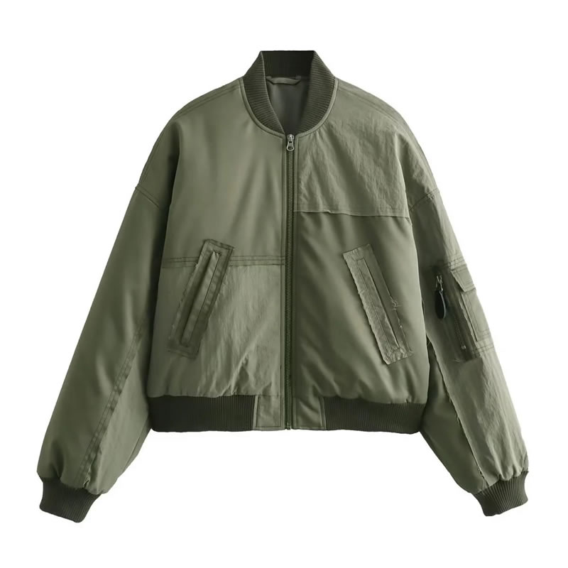 Fashion Green Polyester Patchwork Stand Collar Zipper Jacket,Coat-Jacket
