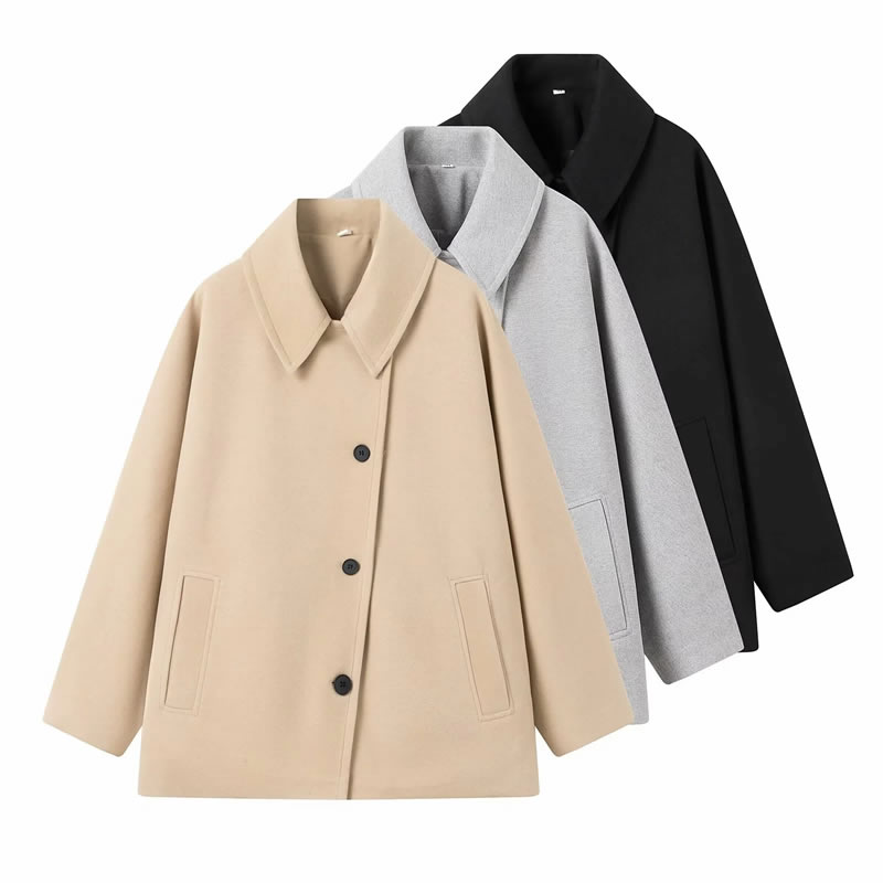 Fashion Grey Lapel Buttoned Jacket,Coat-Jacket