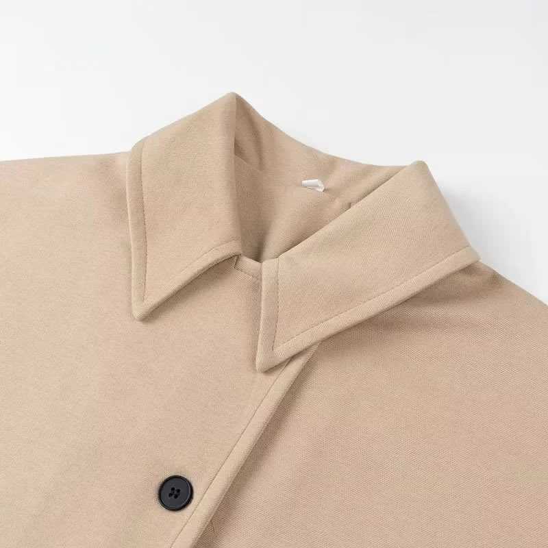 Fashion Khaki Lapel Buttoned Jacket,Coat-Jacket