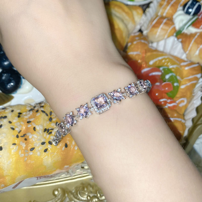 Fashion Asq Six-pointed Star Bracelet Girly Pink Copper Diamond Square Bracelet,Bracelets