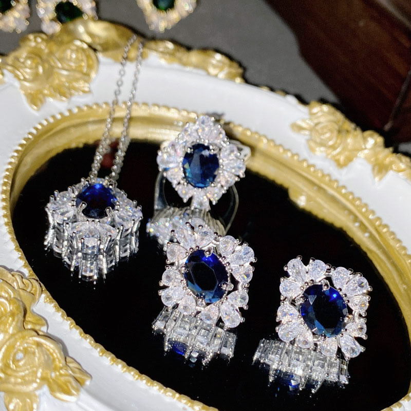Fashion Earrings 0385 Sapphire Blue Copper Inlaid Zirconium Geometric Stud Earrings,Earrings
