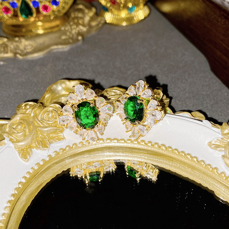 Fashion Earrings 0386 Emerald Copper Inlaid Zirconium Geometric Stud Earrings,Earrings