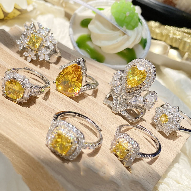Fashion Sri Lanka Yellow Diamond Type A Metal Diamond Geometric Ring,Fashion Rings