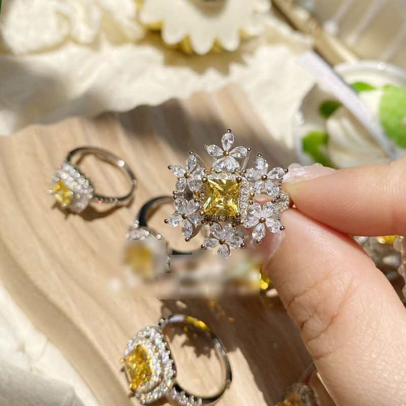 Fashion Sri Lanka Yellow Diamond L Type Metal Diamond Geometric Ring,Fashion Rings