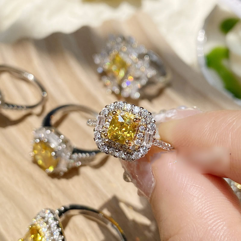 Fashion Sri Lanka Yellow Diamond Type E Metal Diamond Geometric Ring,Fashion Rings