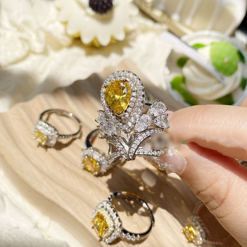Fashion Sri Lanka Yellow Diamond Type F Metal Diamond Geometric Ring,Fashion Rings