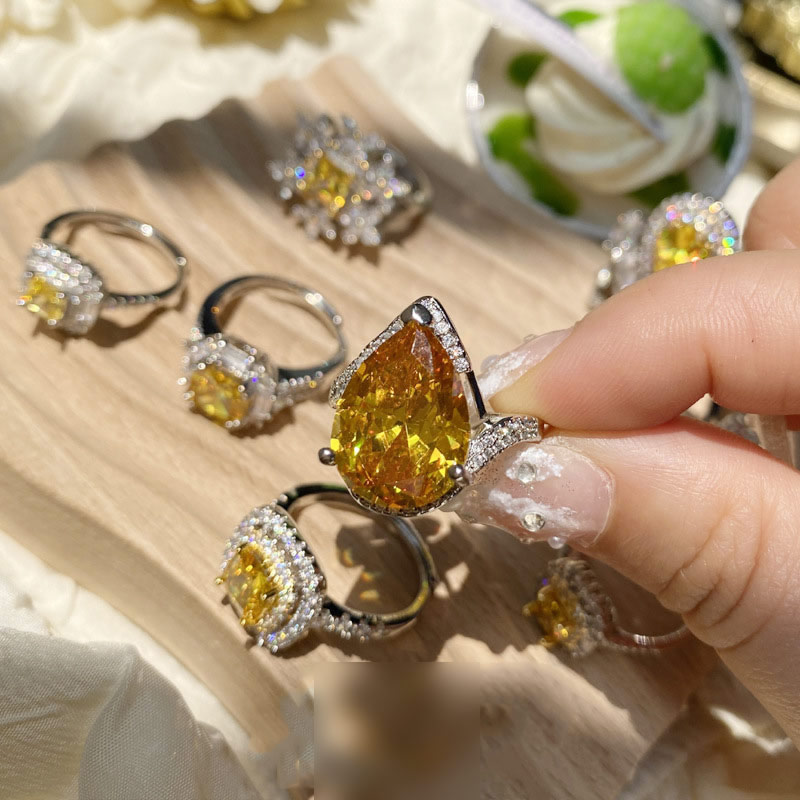 Fashion Sri Lanka Yellow Diamond Type E Metal Diamond Geometric Ring,Fashion Rings