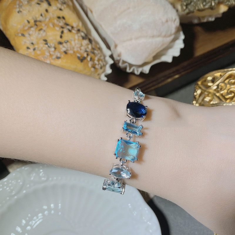 Fashion Necklace 0188 Sea Blue With Chain Copper Set Square Diamond Geometric Necklace,Necklaces