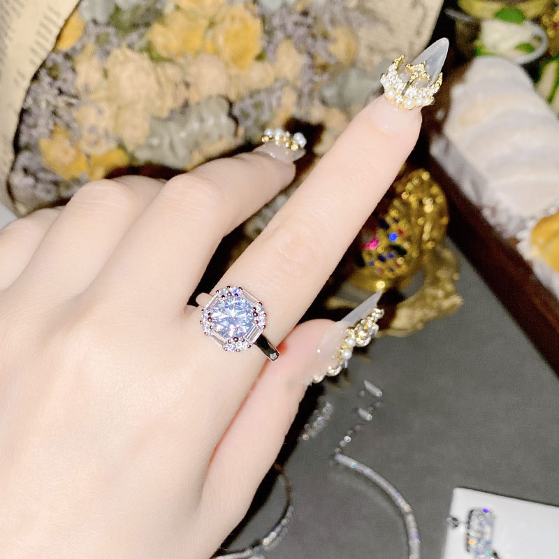 Fashion Ring 0569 Adjustable Copper Set Square Diamond Geometric Ring,Rings