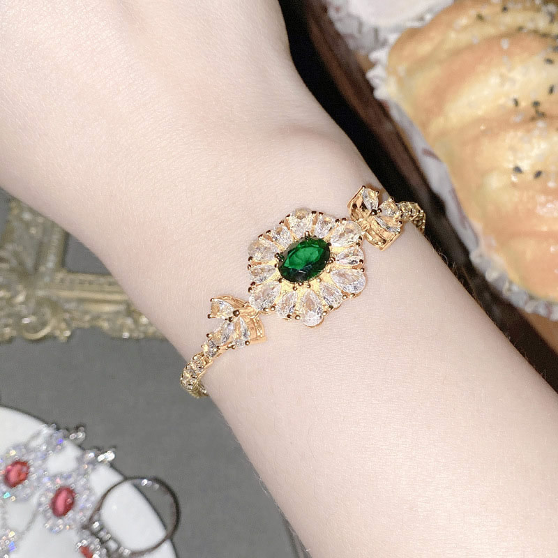 Fashion Bracelet 0119 Green Spinel Copper Set Oval Diamond Geometric Bracelet  Copper,Bracelets