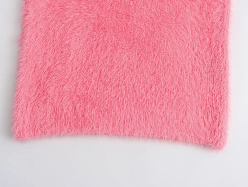Fashion Pink Blended Plush Crew Neck Sweater Skirt Suit,Sweater