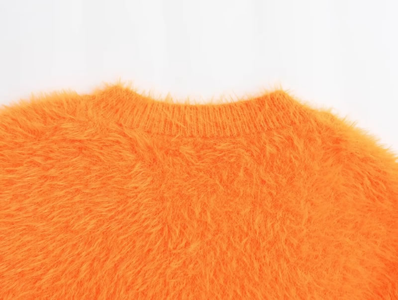 Fashion Orange Blended Plush Crew Neck Sweater Skirt Suit,Sweater