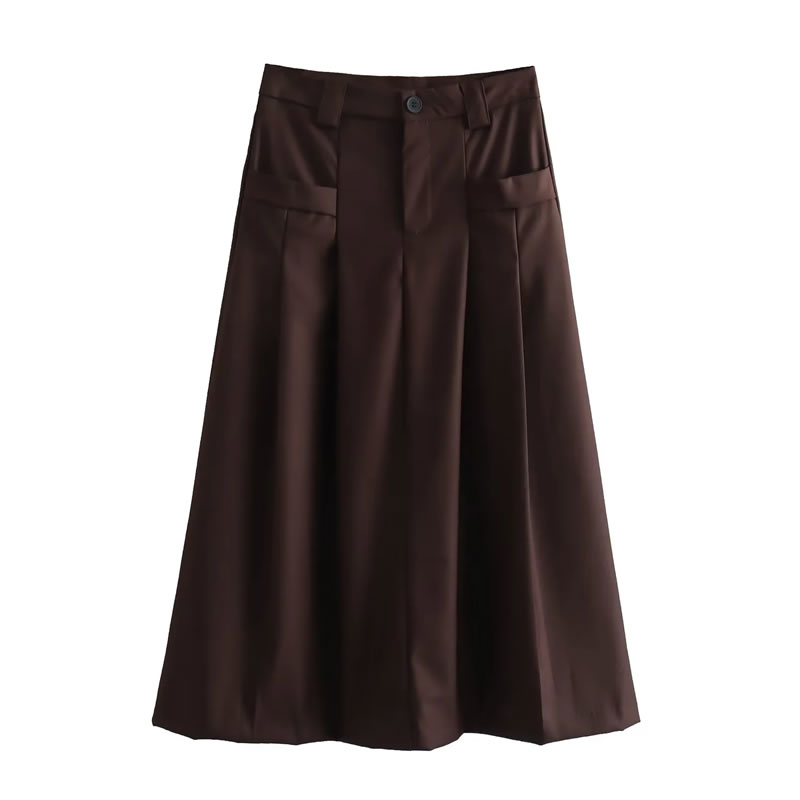 Fashion Coffee Silhouette Double Pocket Skirt,Skirts