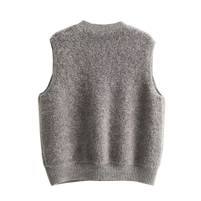 Fashion Grey Suede Knitted V-neck Vest Cardigan,Sweater