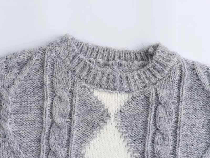 Fashion Coffee Square Twist Crew Neck Pullover Sweater,Sweater