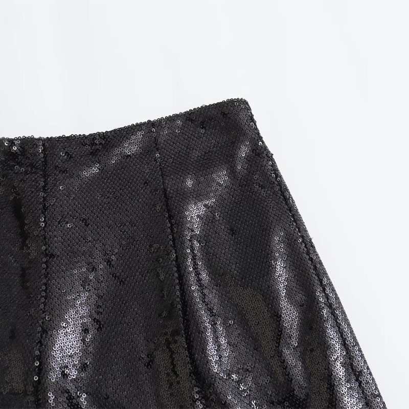 Fashion Black Sequined High-waisted Shorts,Shorts
