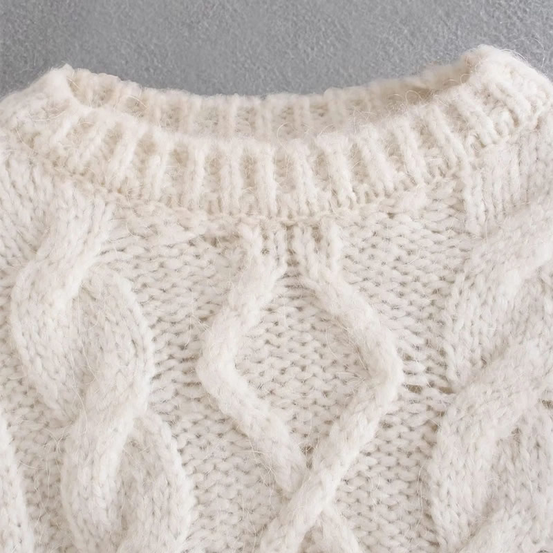 Fashion Off-white Twisted Cord Knit Sweater,Sweater