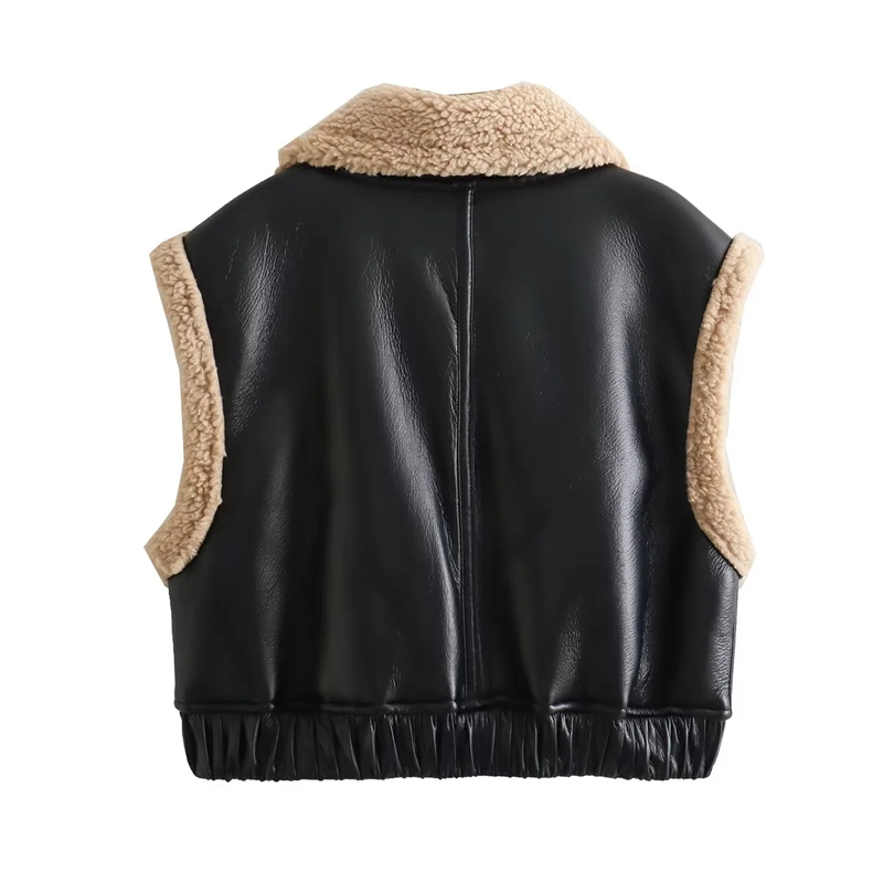 Fashion Black Woven Plush Lapel Vest Jacket,Coat-Jacket