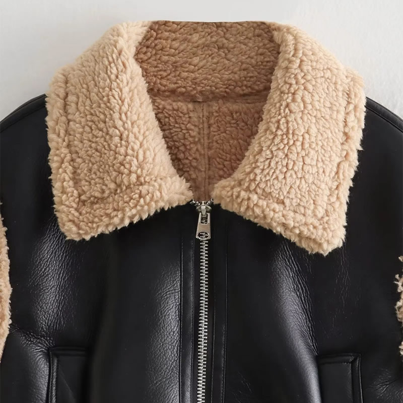 Fashion Black Woven Plush Lapel Vest Jacket,Coat-Jacket