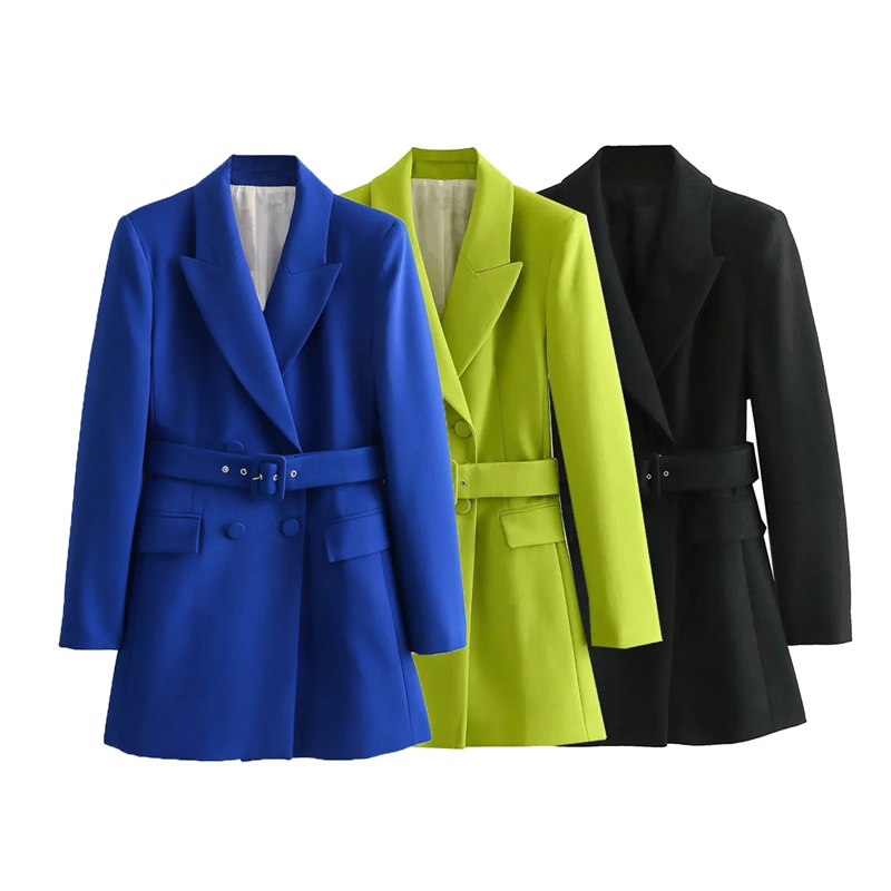 Fashion Yellow Green Woven Blazer With Lapel Pockets,Suits