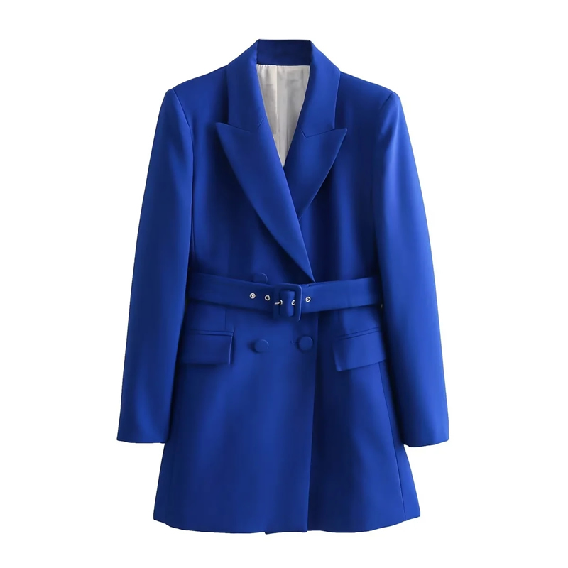 Fashion Blue Woven Blazer With Lapel Pockets,Suits