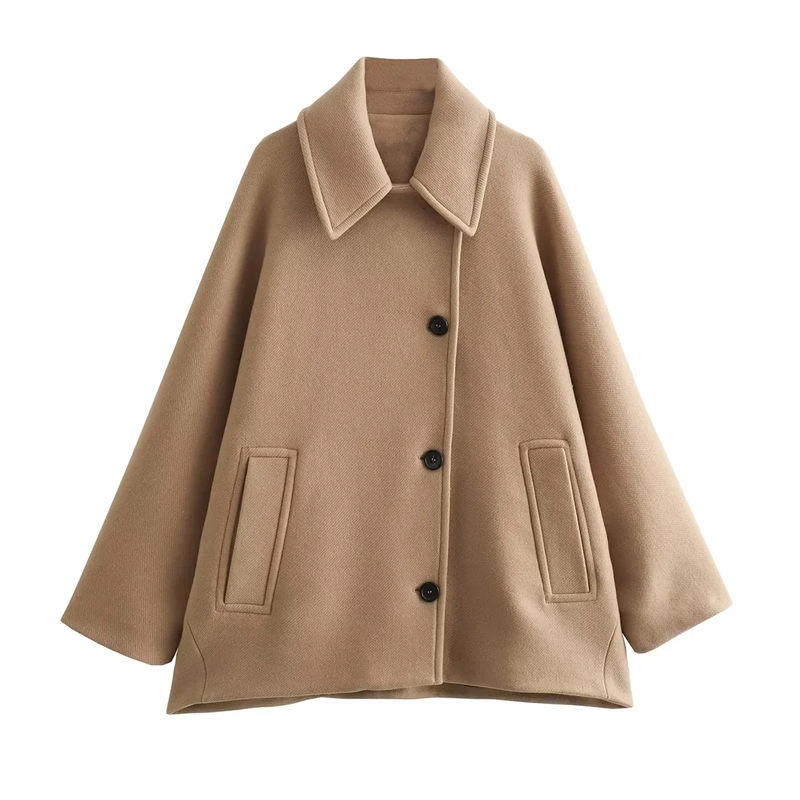 Fashion Khaki Woven Lapel Buttoned Jacket,Coat-Jacket