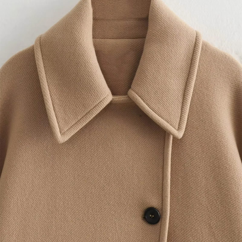 Fashion Khaki Woven Lapel Buttoned Jacket,Coat-Jacket