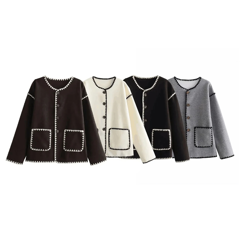 Fashion Brown Woven Knitted Color-blocked Buttoned Sweater Cardigan,Sweater